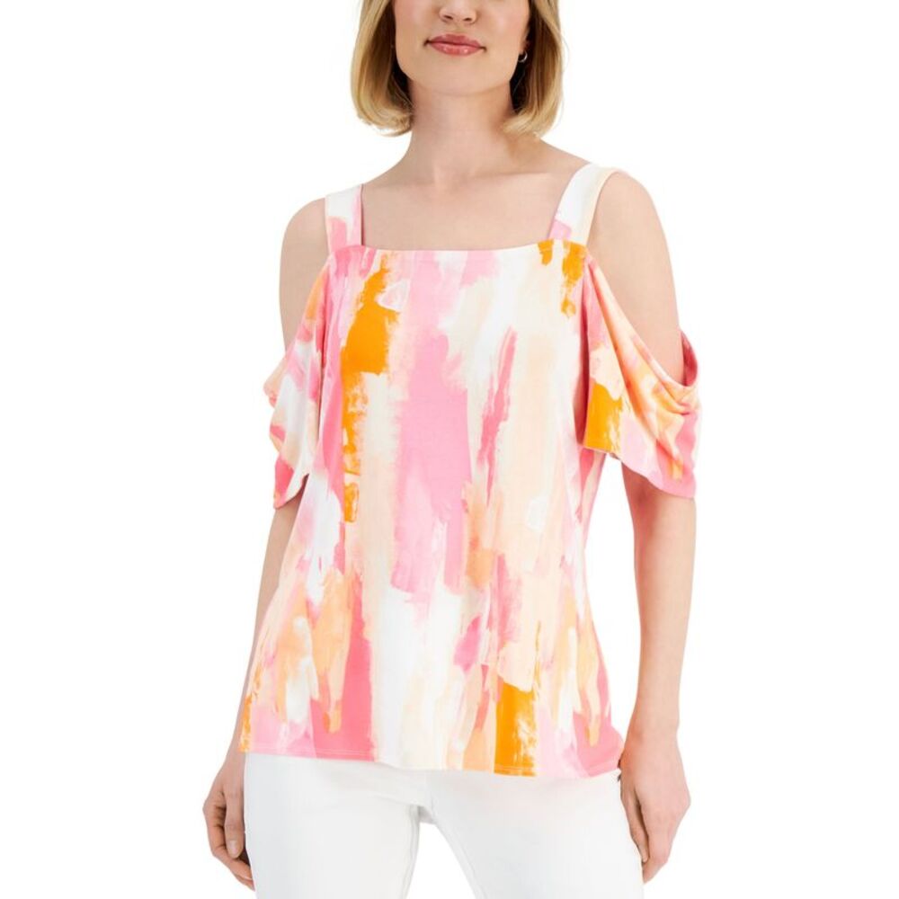 JM Collection Petite Draped Cold Shoulder Top